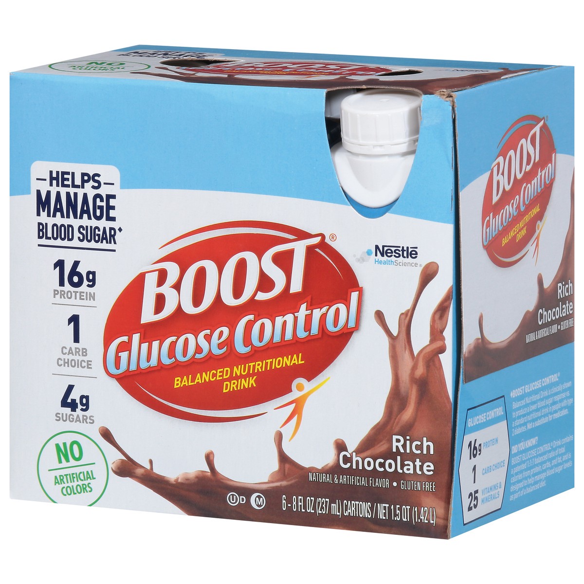 slide 7 of 9, Boost Glucose Control Nutritional Drink, Rich Chocolate, 16 g Protein, 6 - 8 fl oz Cartons, 6 ct; 8 fl oz