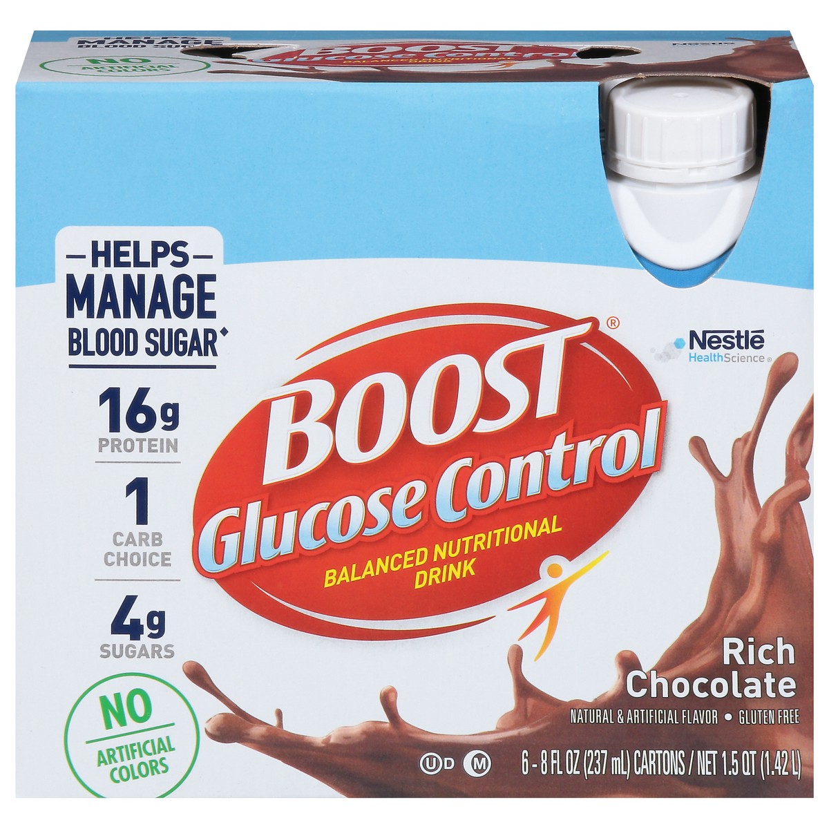 slide 1 of 9, Boost Glucose Control Rich Chocolate Balanced Nutritional Drink 6 - 8 fl oz Cartons, 8 fl oz