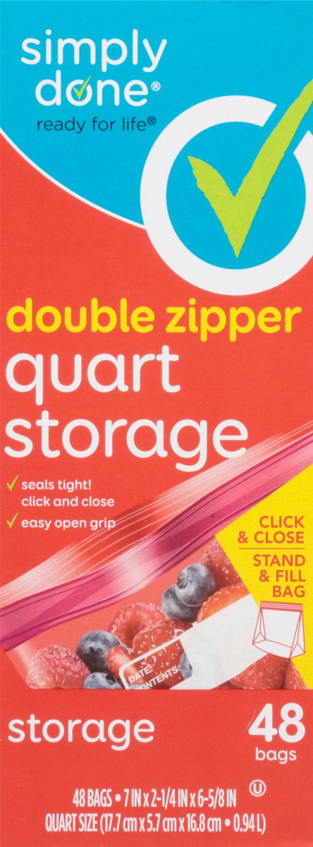 slide 1 of 16, Simply Done Double Zipper Quart Size Storage Bags 48 Bags, 48 ct