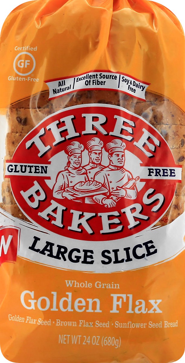 slide 4 of 13, Three Bakers Large Slice Whole Grain Golden Flax Bread 24 oz, 24 oz