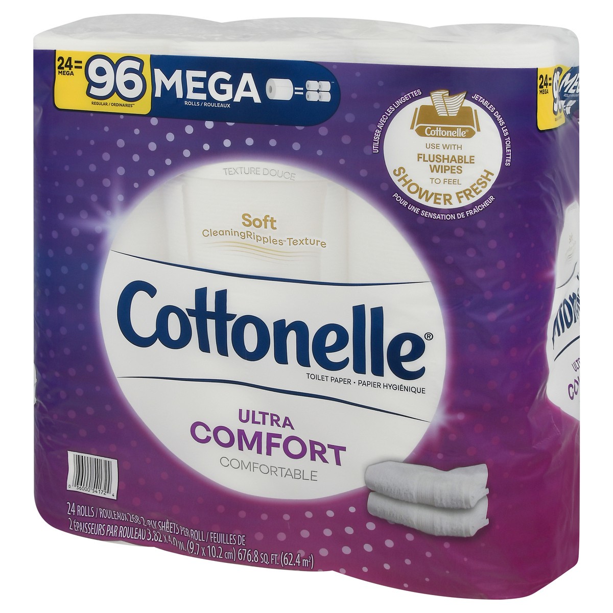 slide 6 of 8, Cottonelle Ultra Comfort Toilet Paper, Strong Toilet Tissue, 24 Mega Rolls (24 Mega Rolls = 96 Regular Rolls), 268 Sheets per Roll, 24 ct