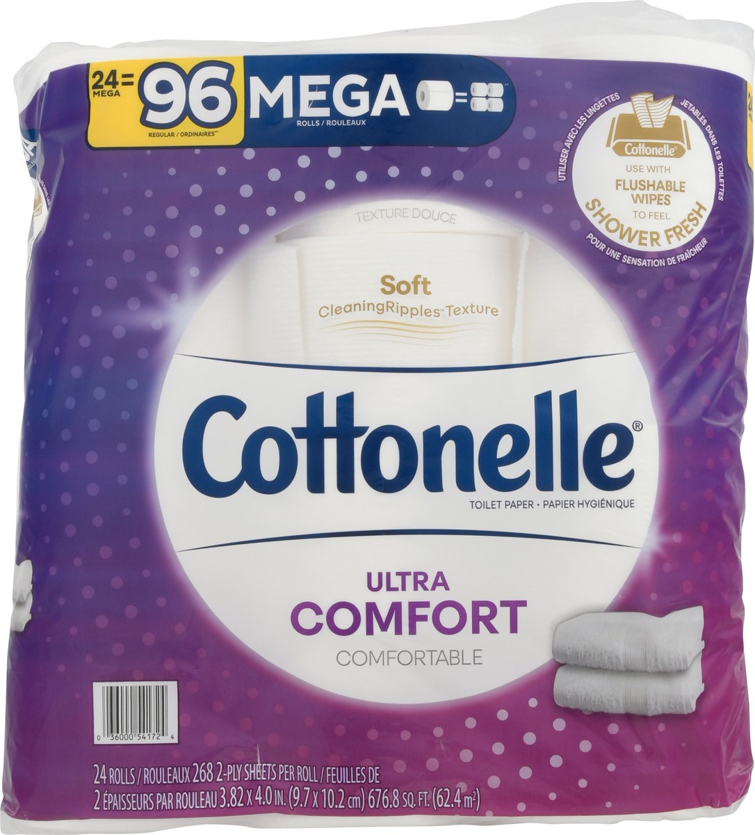 slide 2 of 8, Cottonelle Ultra Comfort Toilet Paper, Strong Toilet Tissue, 24 Mega Rolls (24 Mega Rolls = 96 Regular Rolls), 268 Sheets per Roll, 24 ct