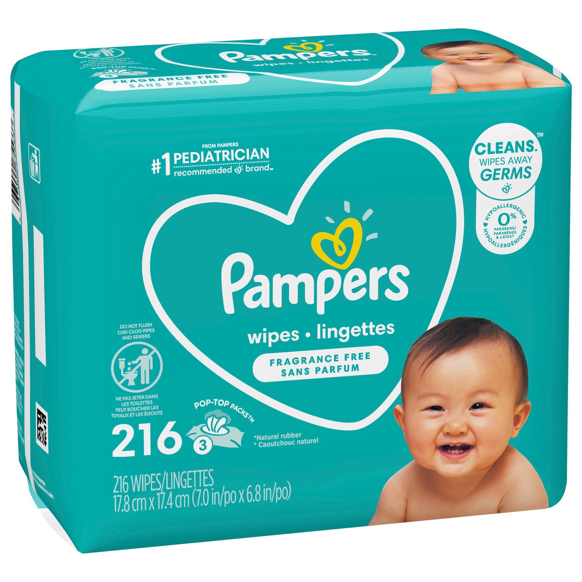 slide 2 of 4, Pampers Baby Wipes Fragrance Free 3X Pop-Top  216 Count, 216 ct