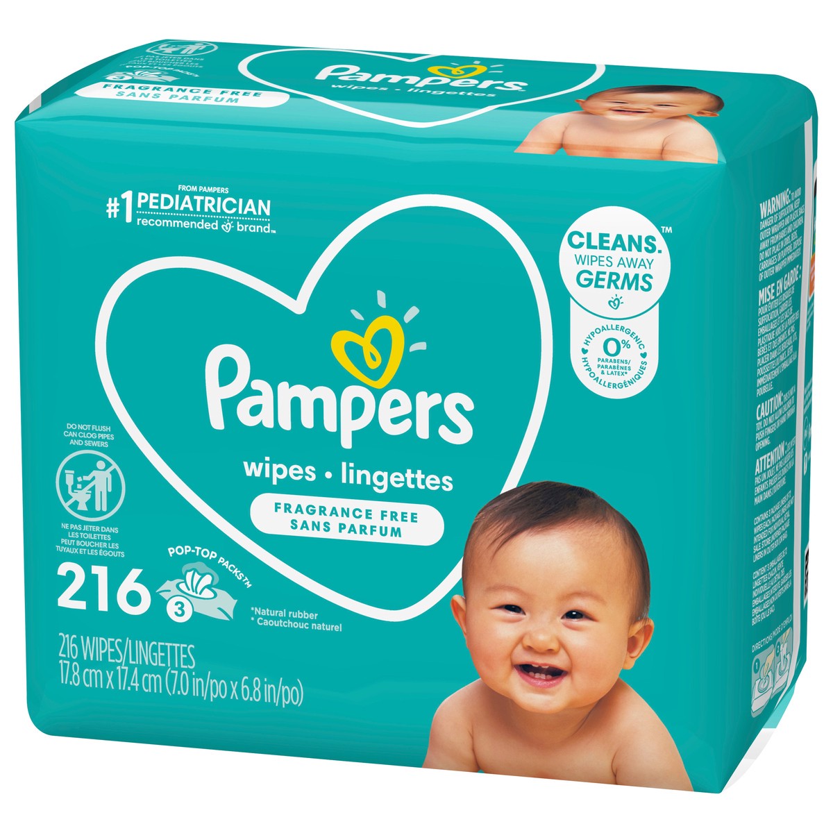 slide 3 of 4, Pampers Baby Wipes Fragrance Free 3X Pop-Top  216 Count, 216 ct