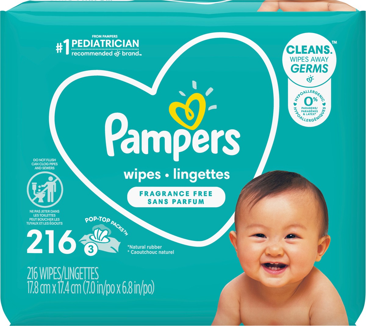 slide 4 of 4, Pampers Baby Wipes Fragrance Free 3X Pop-Top  216 Count, 216 ct