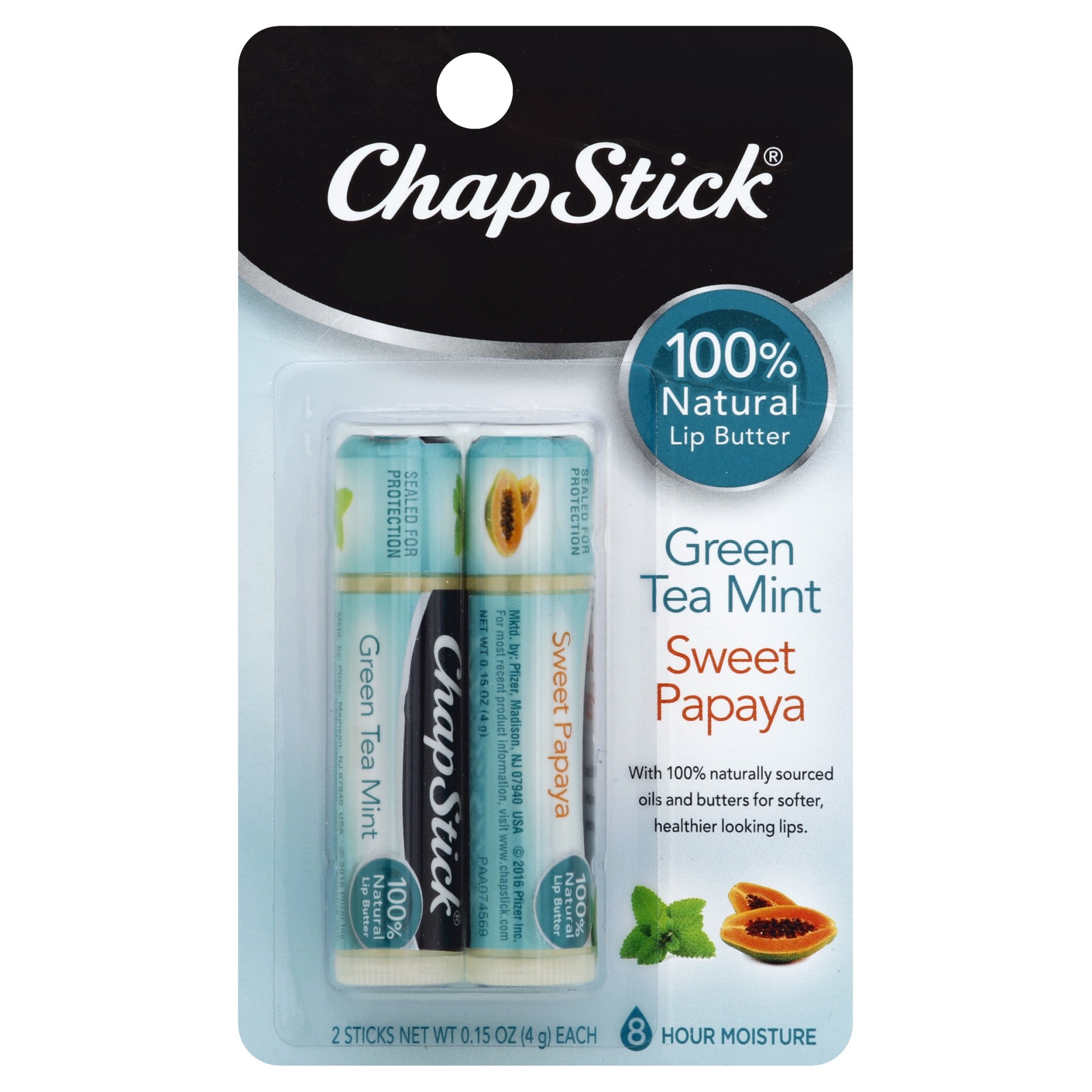 slide 1 of 1, ChapStick Naturals - Green Tea Mint & Sweet Papaya, 2 ct