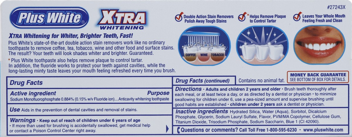 slide 6 of 6, Plus White Toothpaste, Fluoride Protection, Xtra Whitening, with Tartar Control, Cool Mint Paste, 3.5 oz