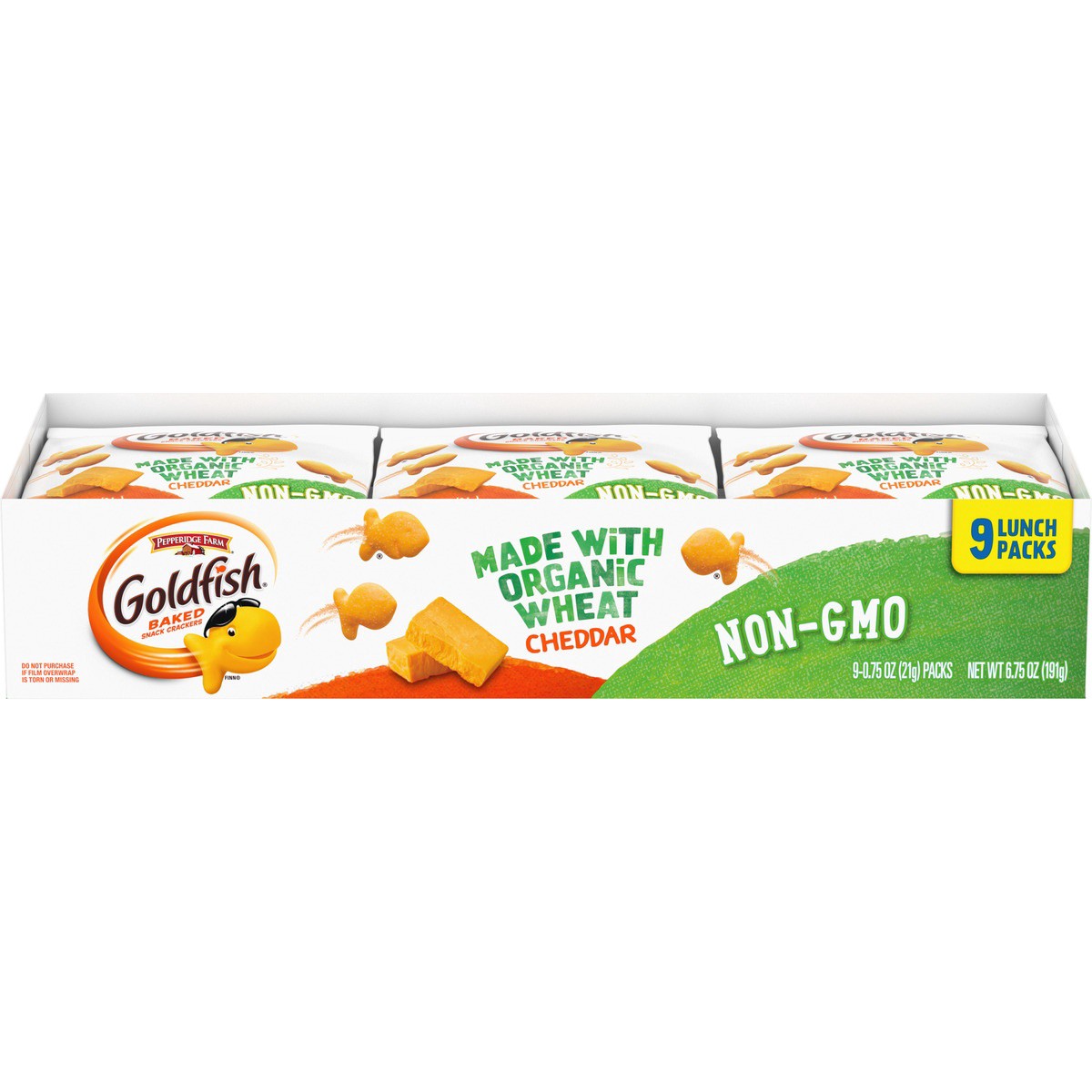 slide 1 of 5, Goldfish Cheddar Organic Wheat Baked Snack Crackers, 9 ct; 0.75 oz