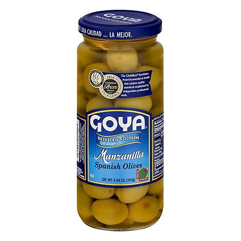 slide 1 of 1, Goya Olives Reduced Sodium Manzanilla Jar - 6.75 Oz, 6.75 oz