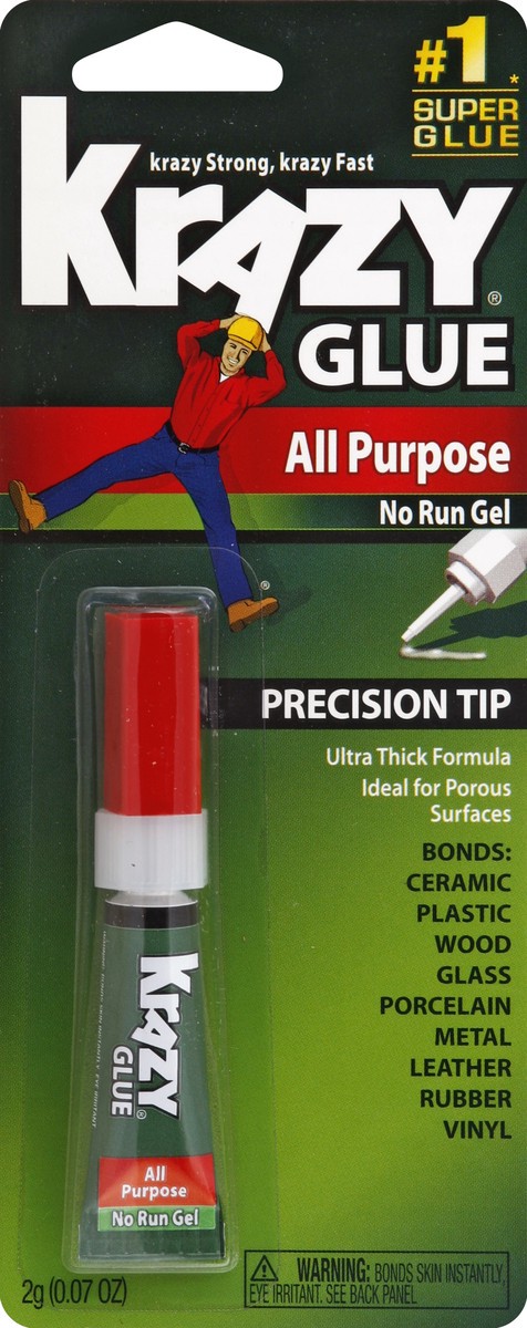 slide 1 of 1, Krazy Glue Super Glue, All Purpose, No Run Gel, Precision Tip, 0.07 oz