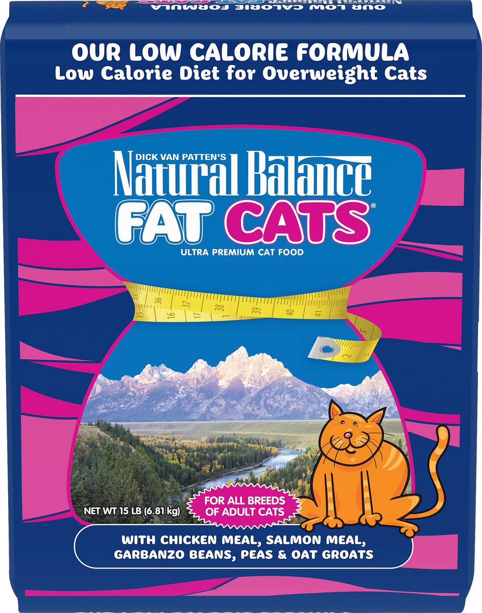 slide 1 of 5, Natural Balance Fat Cats Ultra Premium With Chicken Meal, Salmon Meal, Garbanzo Beans, Peas & Oat Groats Cat Food 15 lb, 15 lb