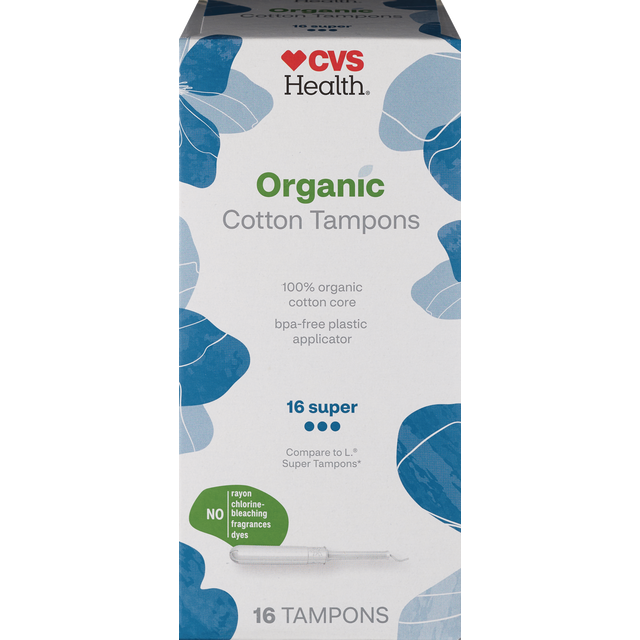 slide 1 of 1, Cvs Health Organic Cotton Super, 16 Ct, 16 ct