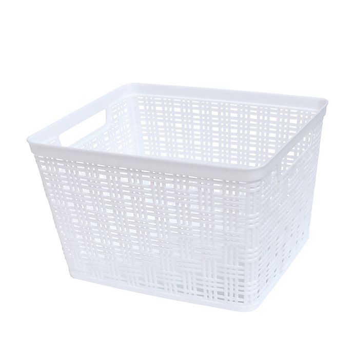 slide 1 of 2, Simply Essential Large Plastic Wicker Storage Basket - White, 1 ct