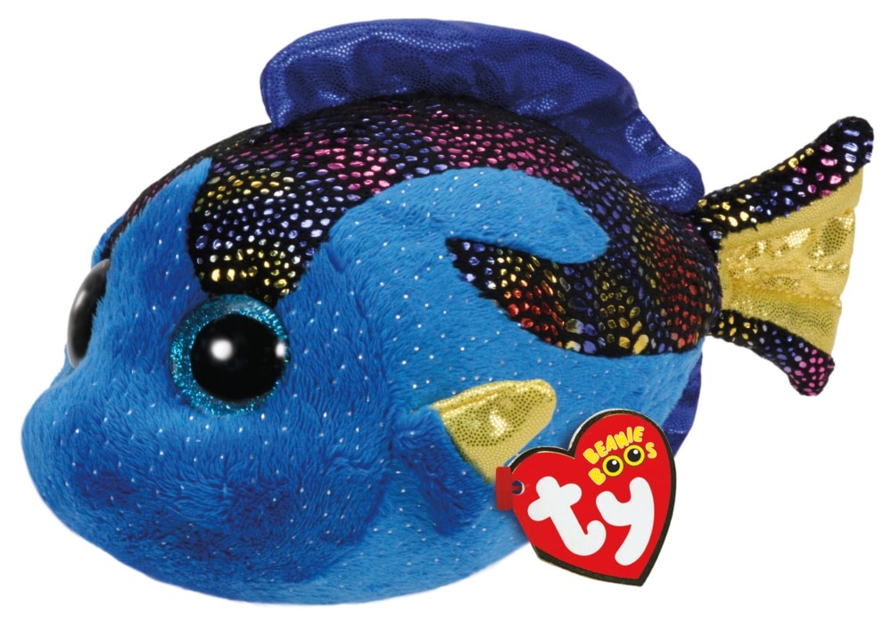 slide 1 of 1, TY Beanie Boo's Aqua Blue Foil Fish Plush, 8 in