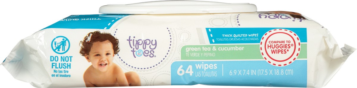 slide 6 of 10, Tippy Toes Thick Quilted Green Tea & Cucumber Wipes 64 ea, 64 ct