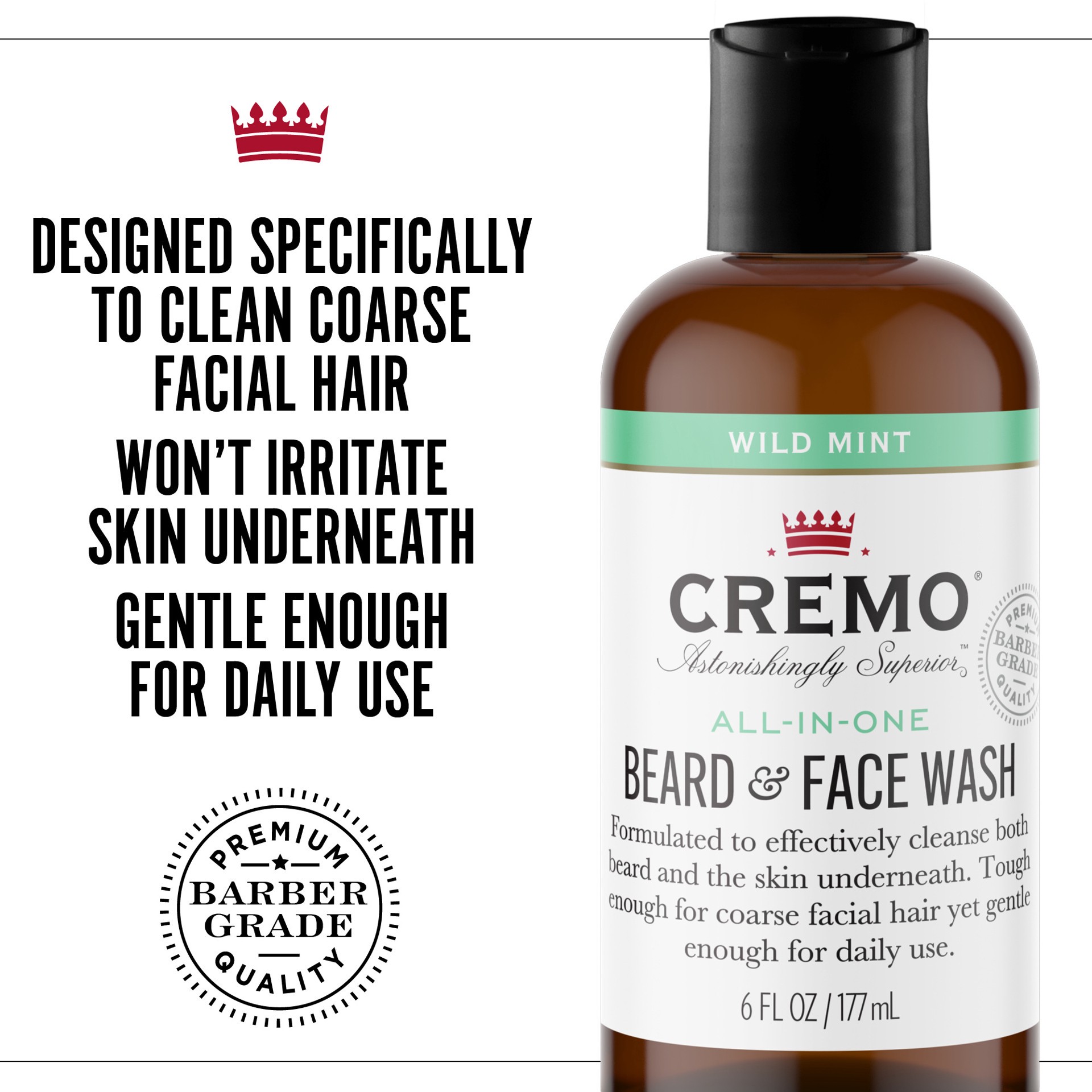 slide 2 of 7, Cremo Astonishingly Superior All-in-One Mint Blend Beard & Face Wash 6 oz, 6 oz