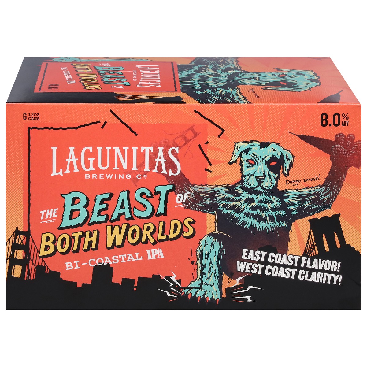 slide 1 of 10, Lagunitas Bi-Coastal IPA The Beast of Both Worlds Beer 6 - 12 oz Cans, 6 ct