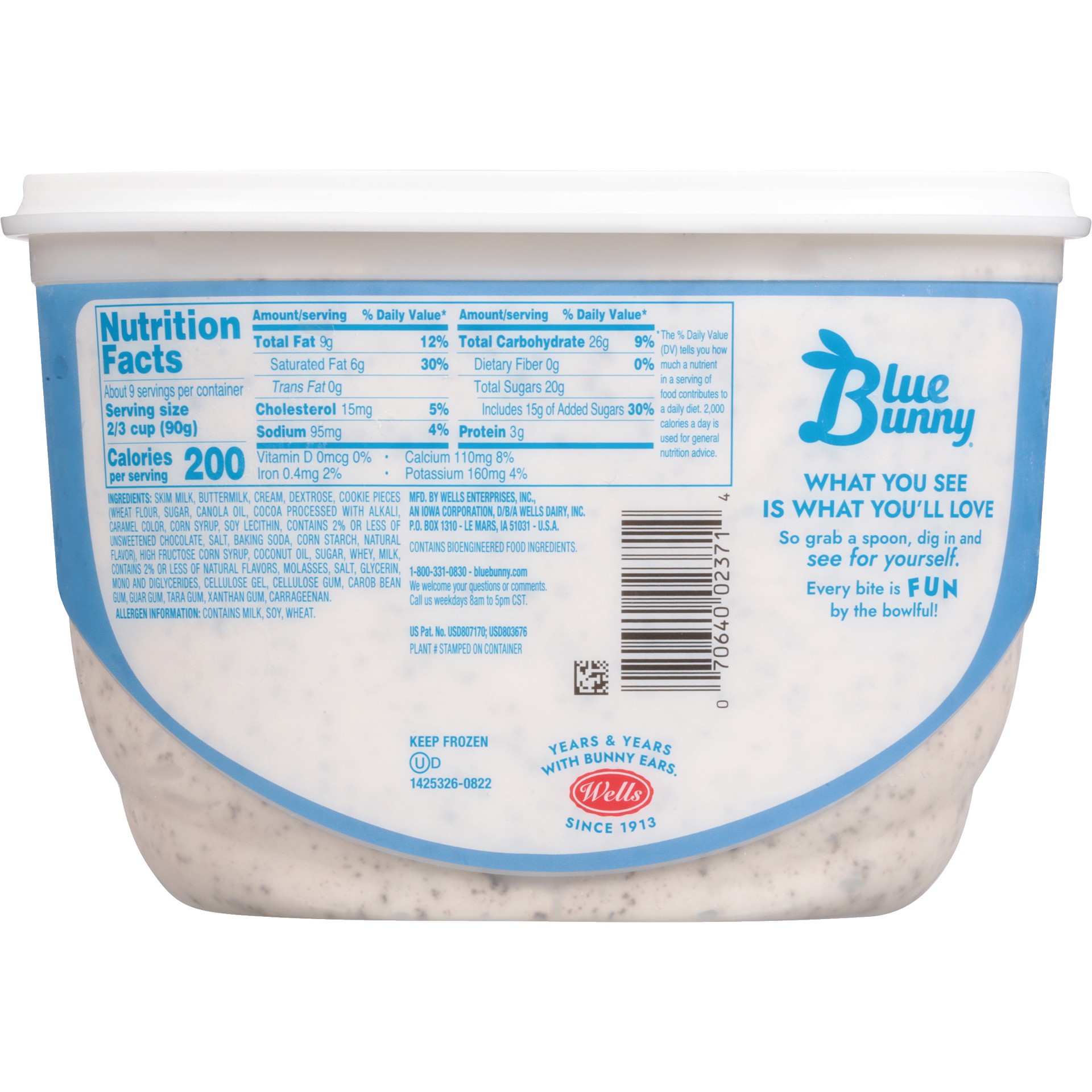 slide 4 of 5, Blue Bunny Soft Cookies and Cream Frozen Dairy Dessert, 46 fl oz, 46 fl oz