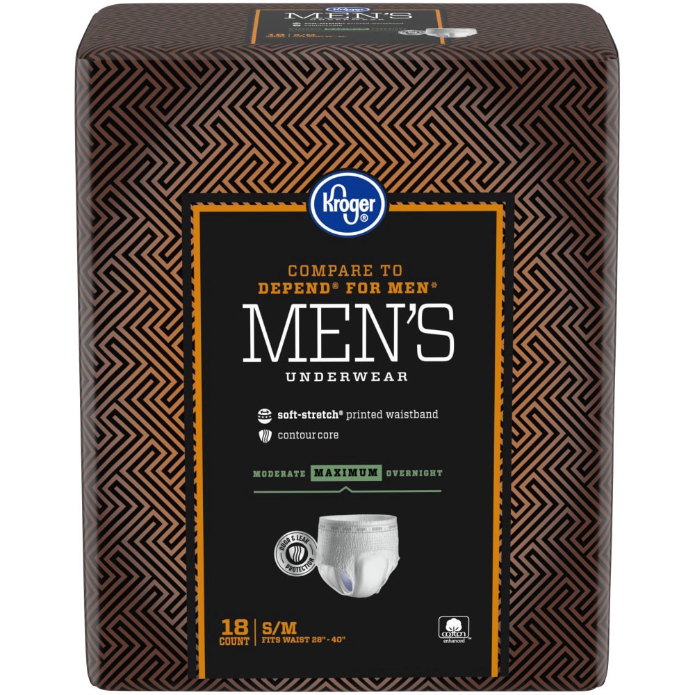 slide 2 of 3, Kroger Maximum Absorbency Underwear For Men S-M, 18 ct