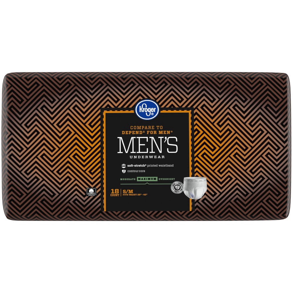 slide 3 of 3, Kroger Maximum Absorbency Underwear For Men S-M, 18 ct