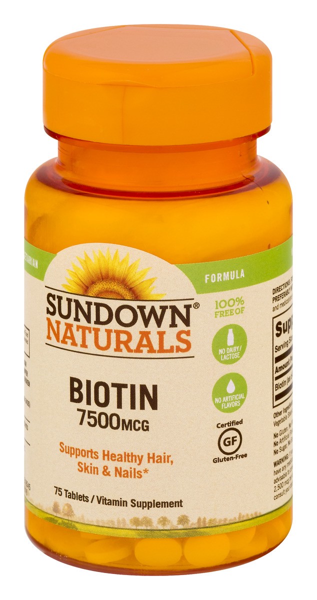 slide 3 of 9, Sundown Biotin 7500 Mcg Tabs, 75 ct