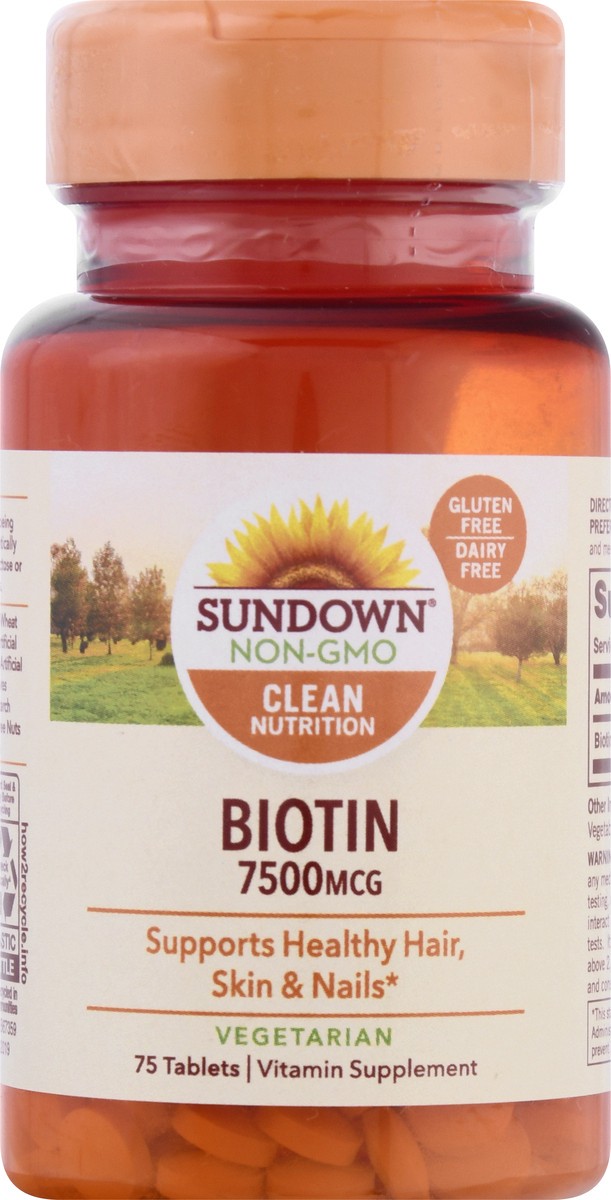 slide 1 of 9, Sundown Biotin 7500 Mcg Tabs, 75 ct