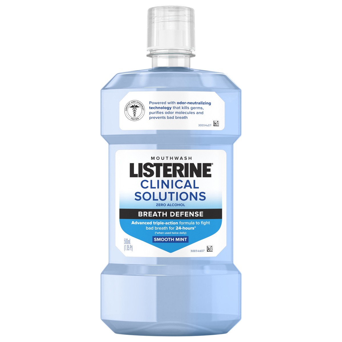 slide 11 of 12, Listerine Clinical Solutions Breath Defense Zero Alcohol Mouthwash, Smooth Mint, 500 mL, 500 mL