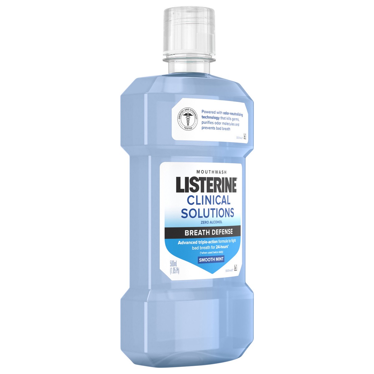 slide 2 of 12, Listerine Clinical Solutions Breath Defense Zero Alcohol Mouthwash, Smooth Mint, 500 mL, 500 mL