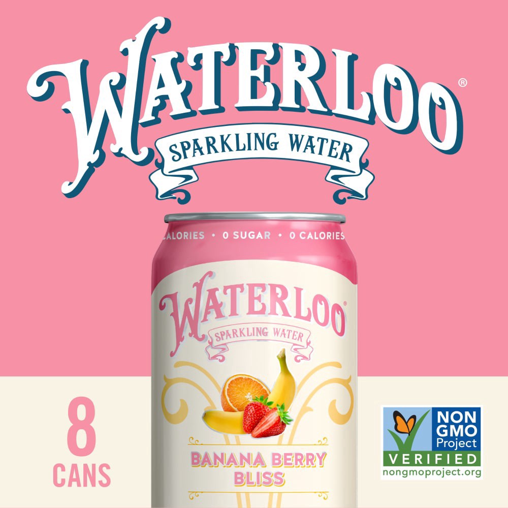 slide 3 of 3, Waterloo Banana Berry Bliss Sparkling Water, 8 ct; 12 fl oz