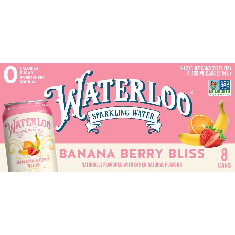 slide 2 of 3, Waterloo Banana Berry Bliss Sparkling Water, 8 ct; 12 fl oz
