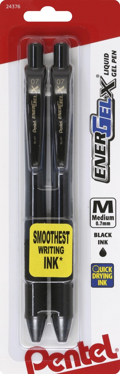 slide 2 of 2, Pentel Liquid Gel Pen, Medium (0.7 mm), Black Ink, 2 ct