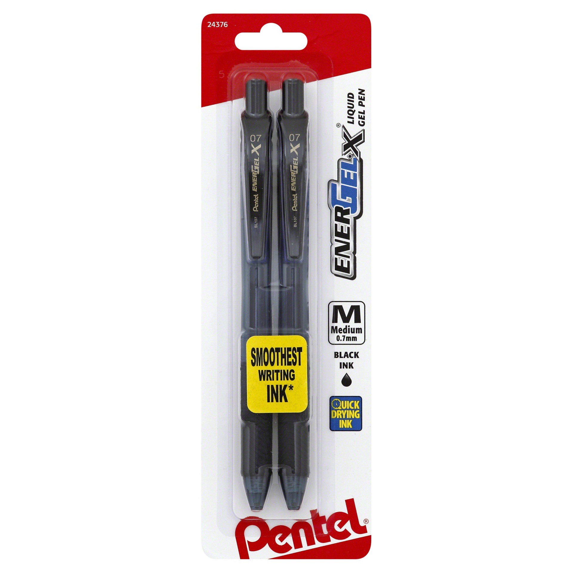 slide 1 of 2, Pentel Liquid Gel Pen, Medium (0.7 mm), Black Ink, 2 ct