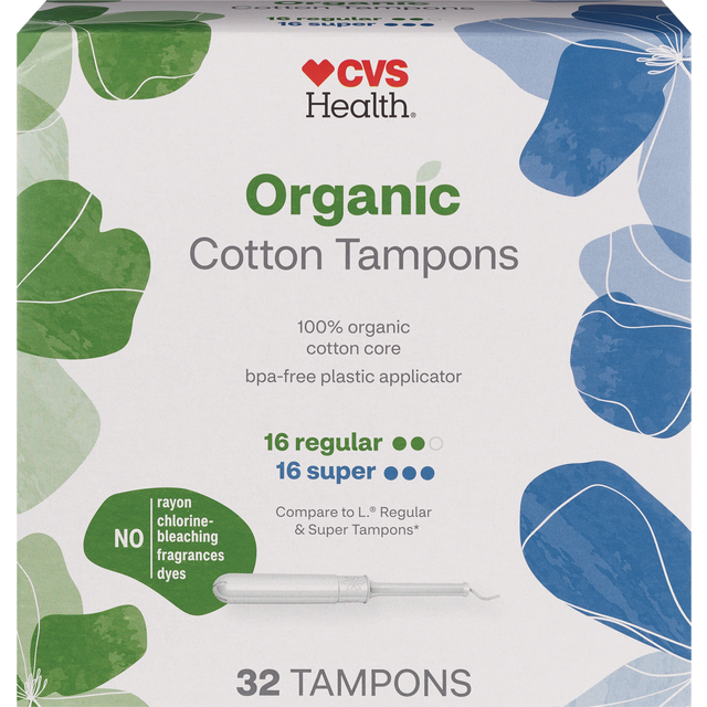 slide 1 of 1, Cvs Health Organic Cotton Regular/super, 32 Ct, 32 ct