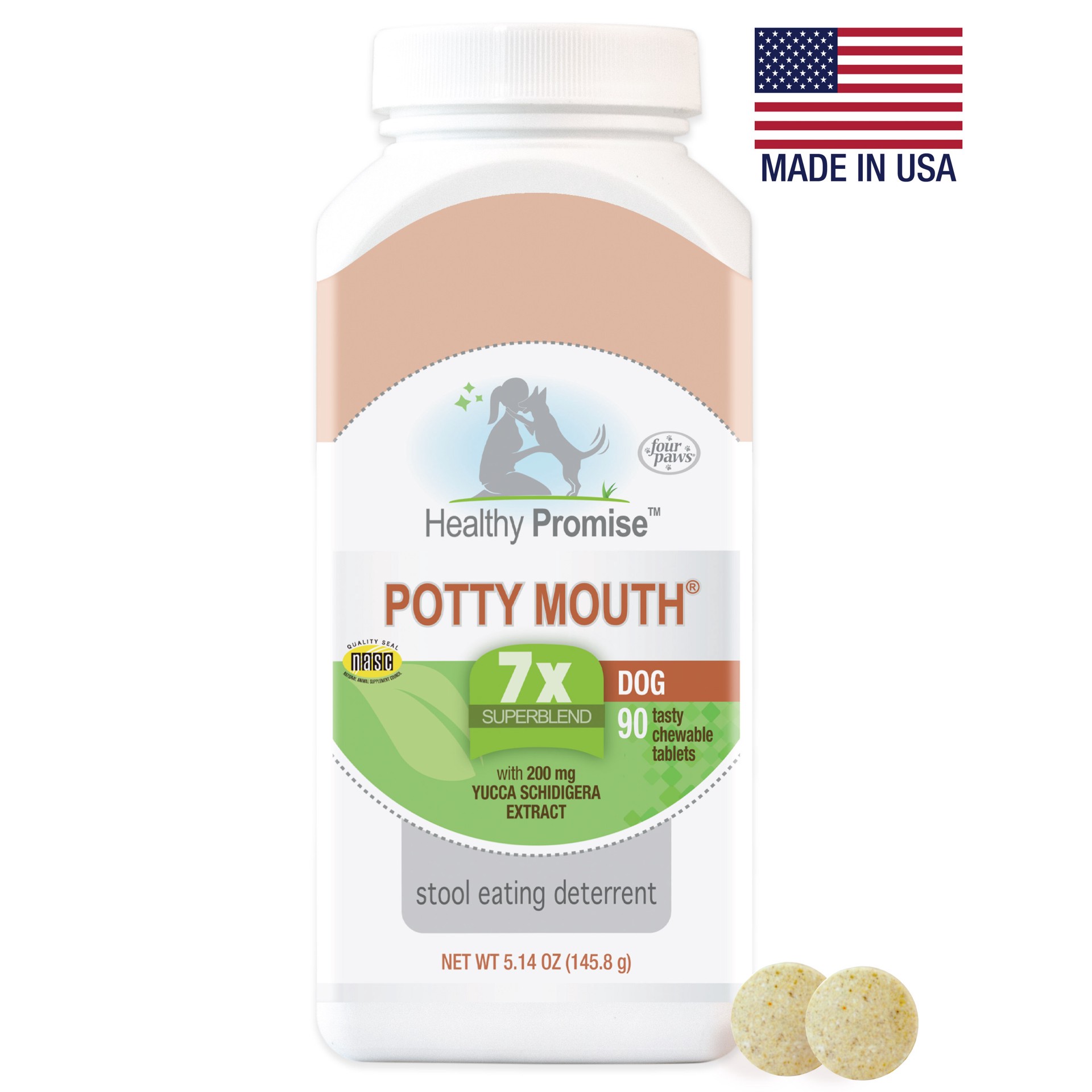 slide 8 of 9, Four Paws Healthy Promise Potty Mouth Tablets - Coprophagia Stool Eating Deterrent for Dogs 90 Count, 90 ct