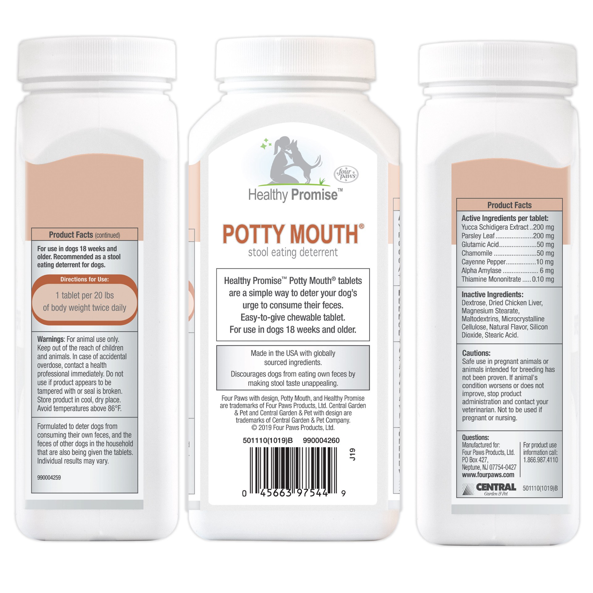 slide 9 of 9, Four Paws Healthy Promise Potty Mouth Tablets - Coprophagia Stool Eating Deterrent for Dogs 90 Count, 90 ct