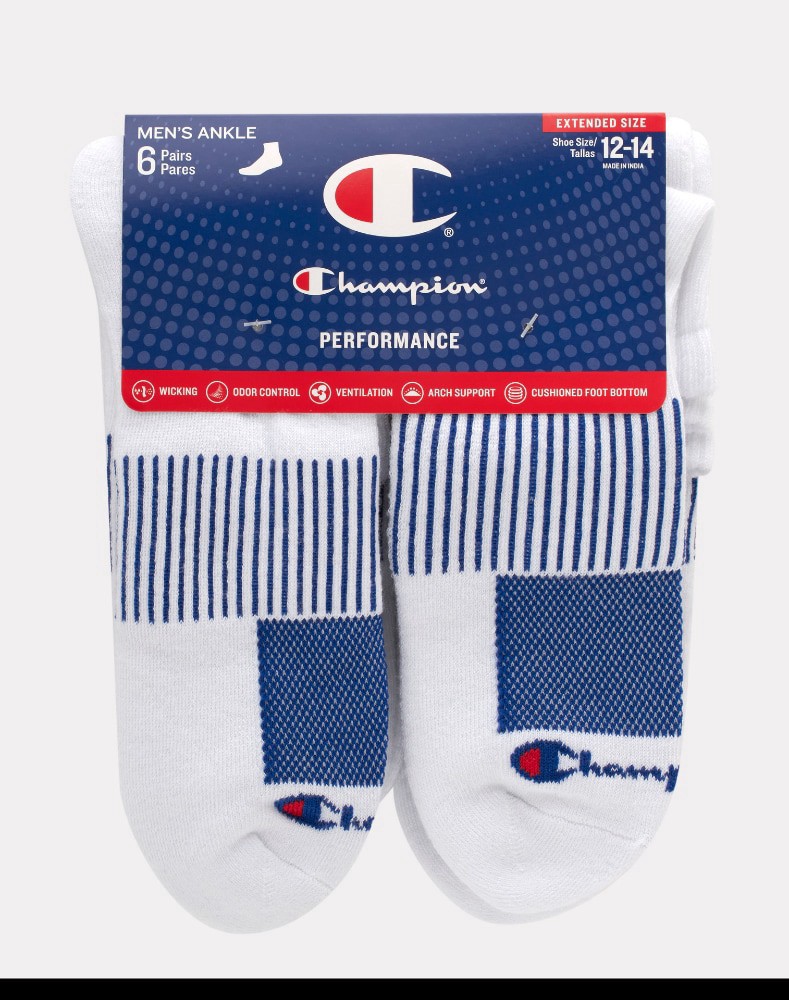 slide 1 of 1, Champion Men's High Performance Extended Size Ankle Socks - White, 6 ct