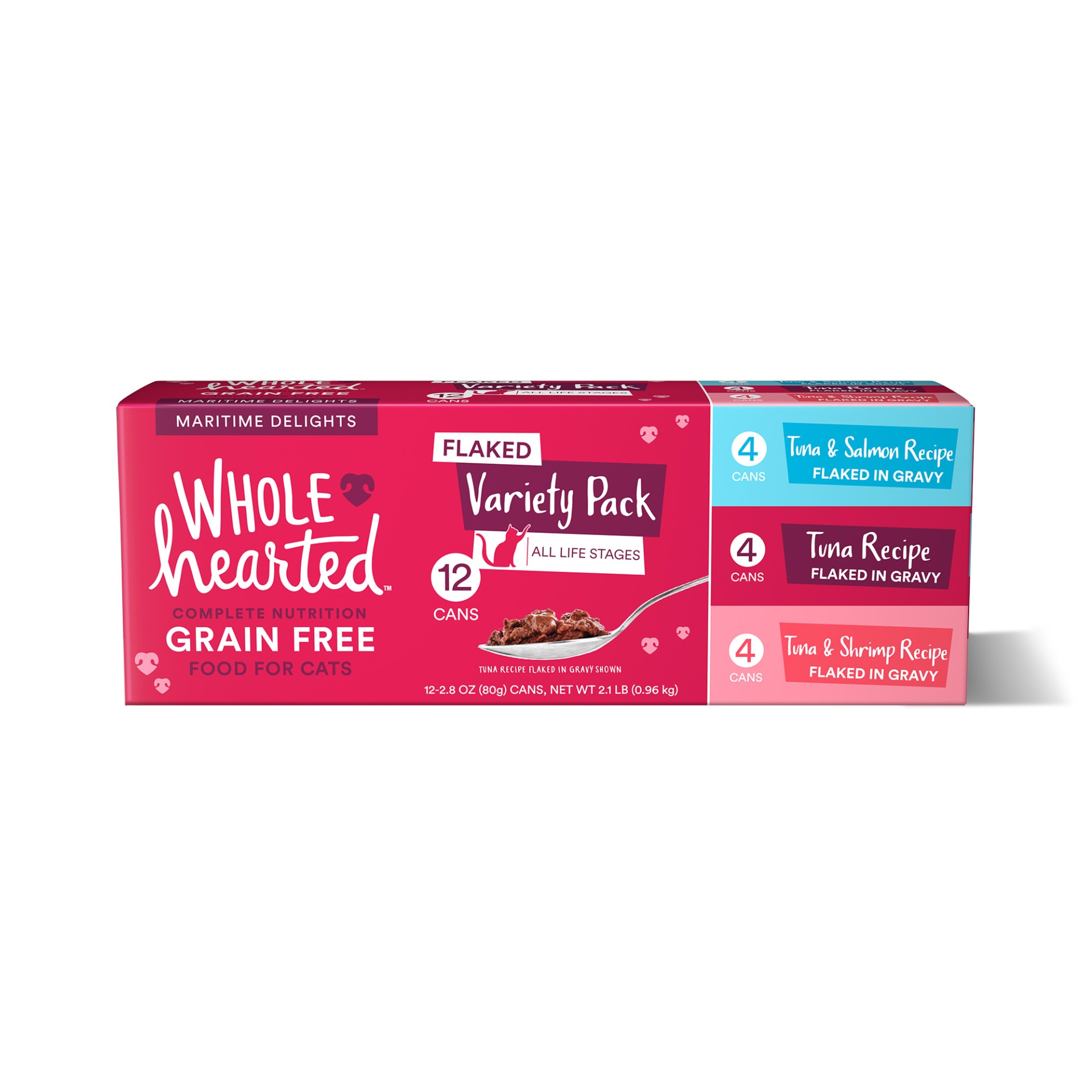 slide 1 of 1, WholeHearted Grain Free Maritime Delights Flaked Wet Cat Food Variety Pack for All Life Stages, 2.8 oz