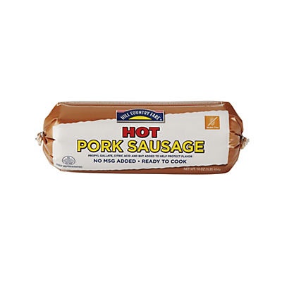 slide 1 of 1, Hill Country Fare Hot Pork Breakfast Sausage, 16 oz