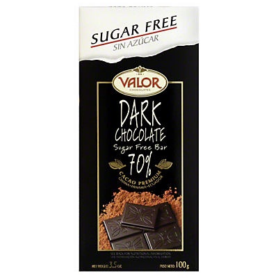 slide 1 of 1, Valor Sugar-Free 70% Dark Chocolate Bar, 3.5 oz