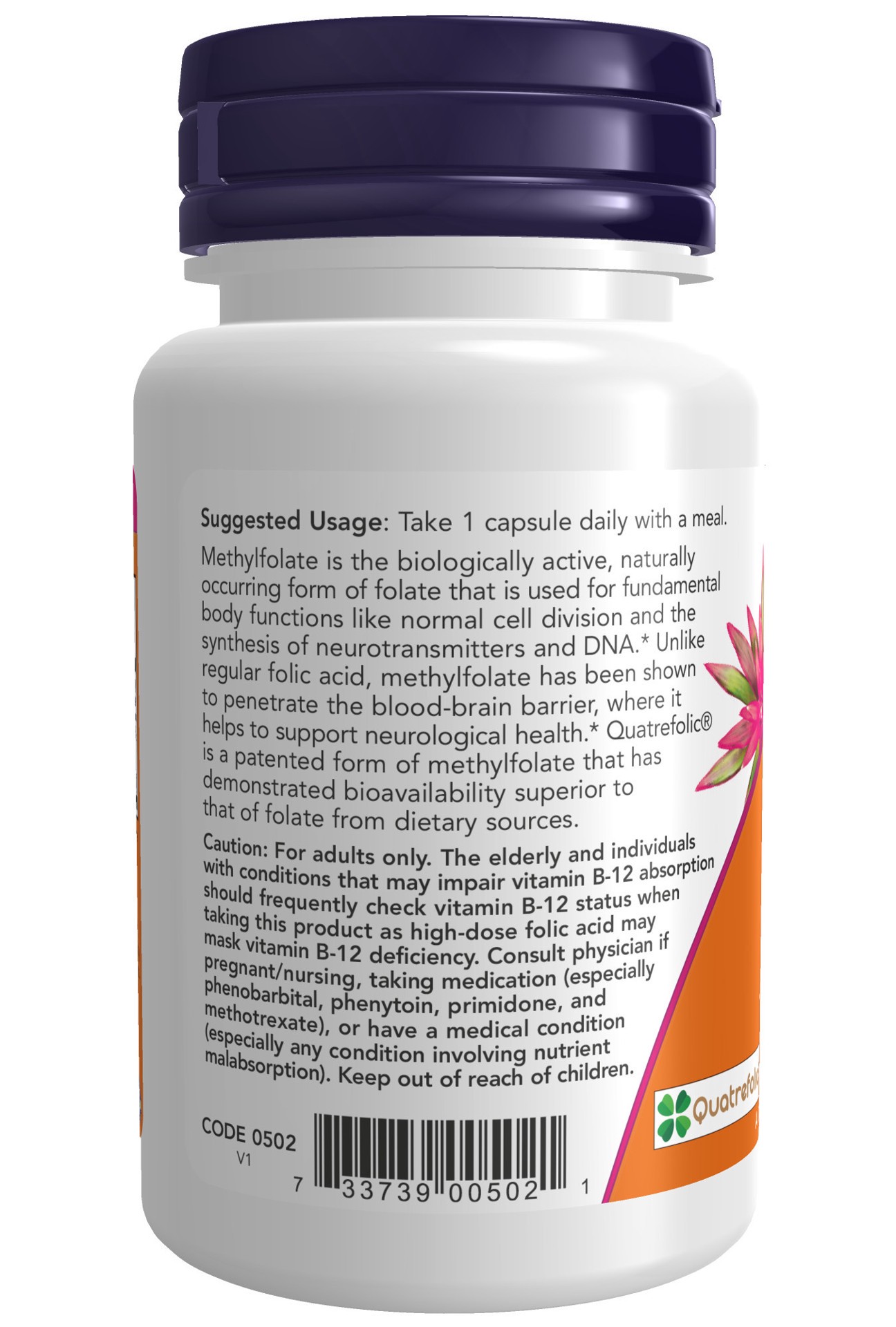 slide 4 of 4, NOW Methyl Folate 5000 mcg - 50 Veg Capsules, 50 ct