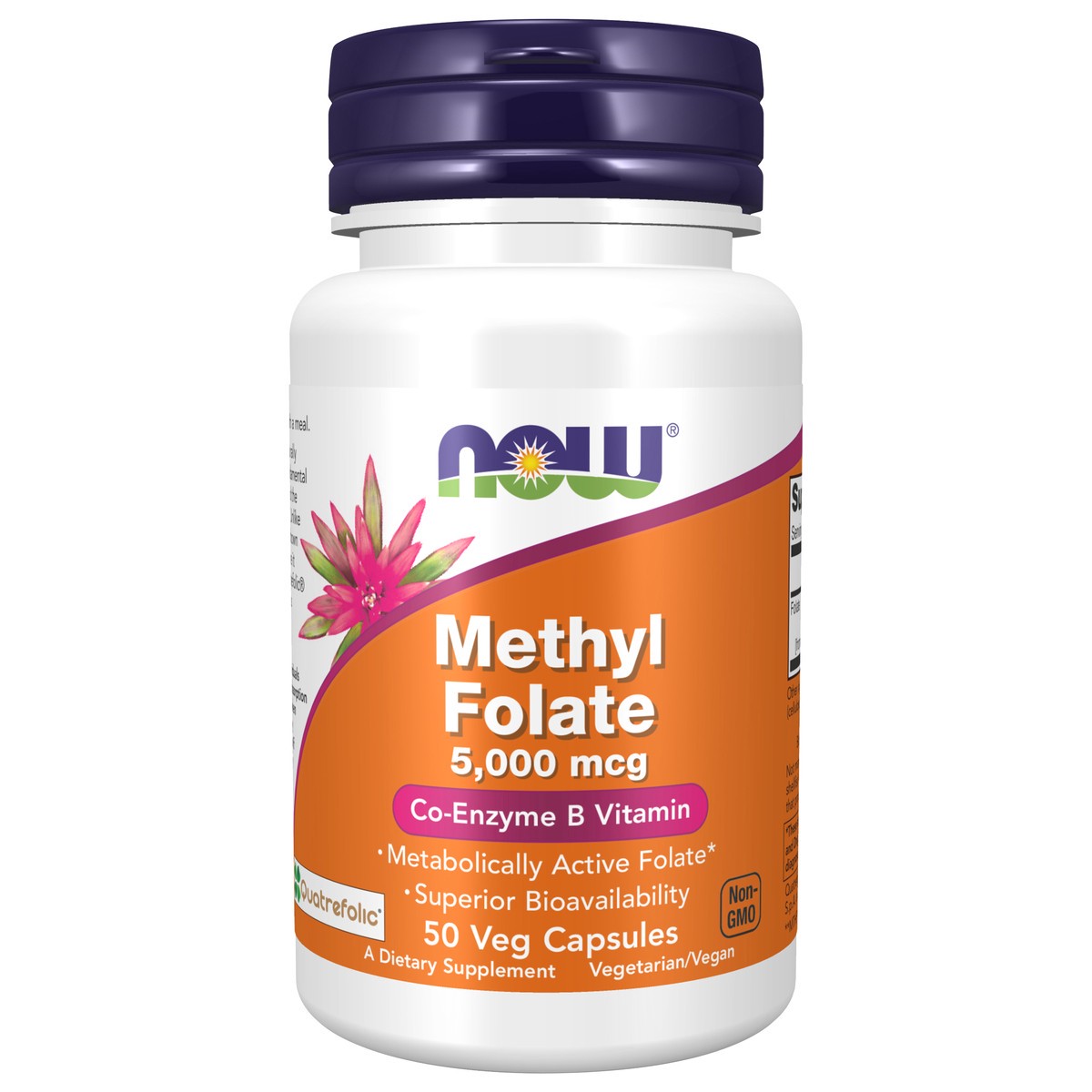 slide 1 of 4, NOW Methyl Folate 5000 mcg - 50 Veg Capsules, 50 ct