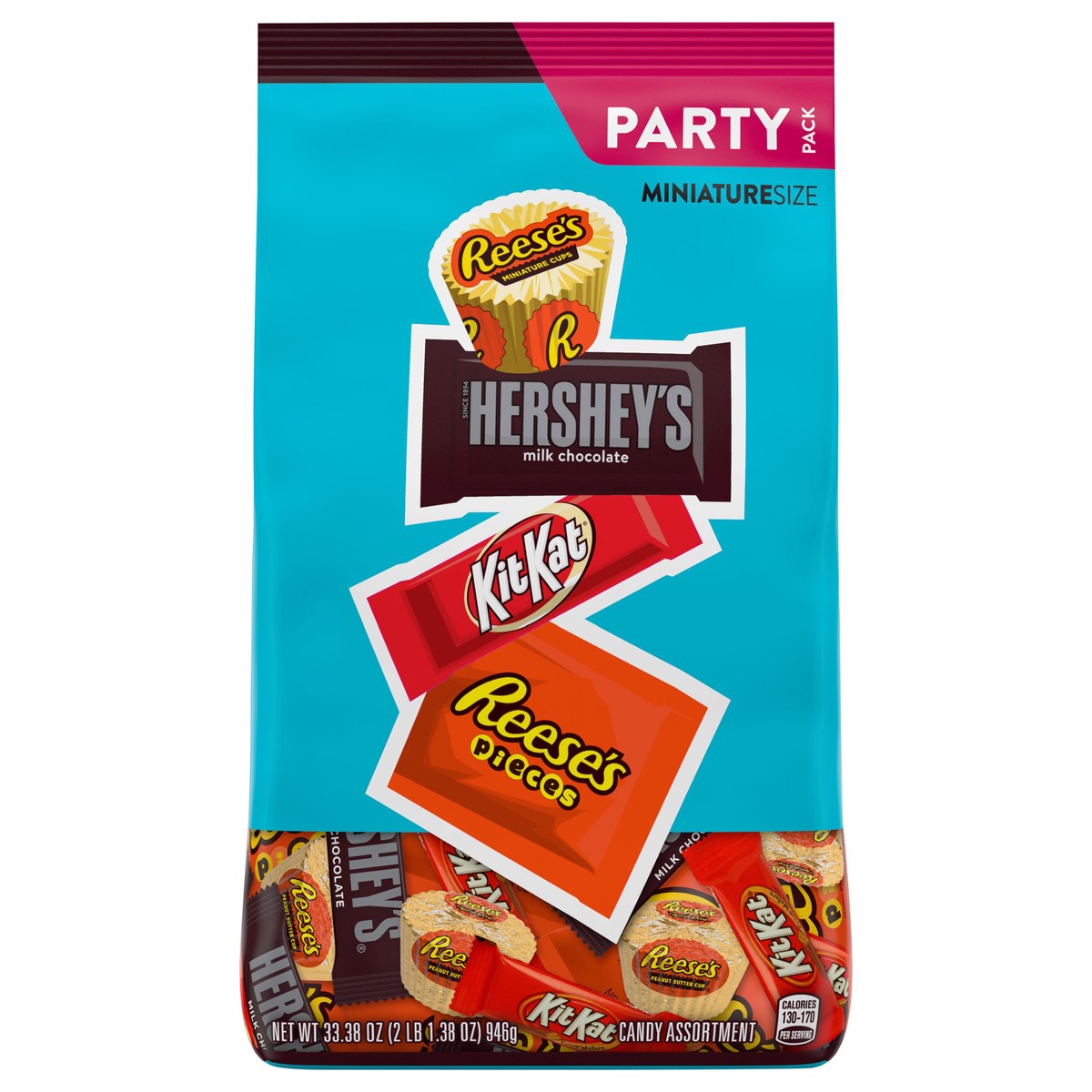 slide 1 of 1, Hershey's Reese's, Hershey's and Kit Kat Miniatures Milk Chocolate and Peanut Butter Assortment Candy - 33.38oz, 33.38 oz