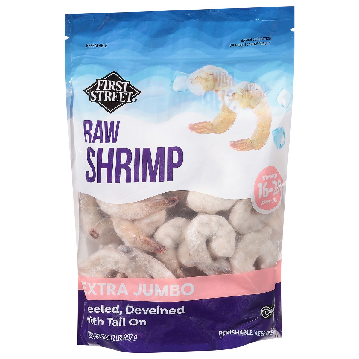 slide 12 of 13, First Street Shrimp 16/20 Raw Tail-On, 2 lb