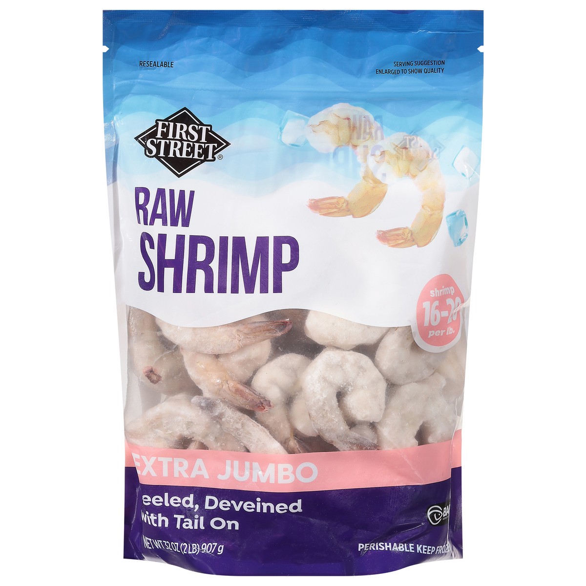 slide 5 of 13, First Street Shrimp 16/20 Raw Tail-On, 2 lb