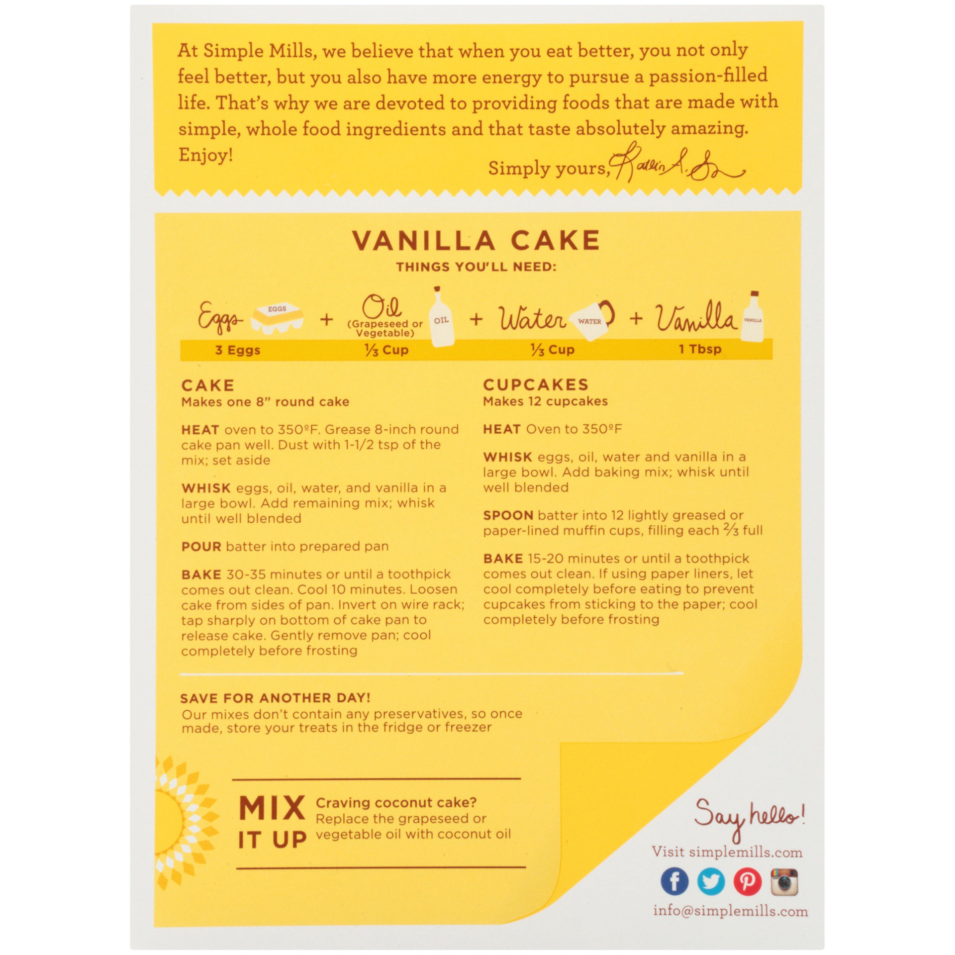 slide 6 of 8, Simple Mills Gluten Free Vanilla Cupcake & Cake Almond Flour Mix, 11.5 oz