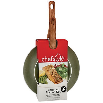 slide 1 of 1, chefstyle Mint Non-Stick Fry Pan Set with Wooden Handles, 2 ct