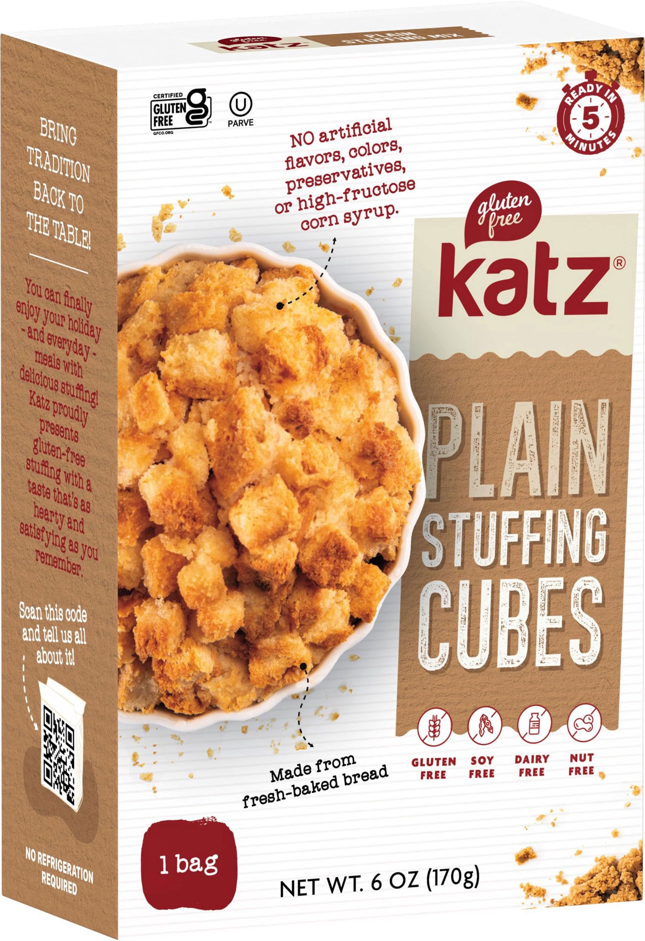 slide 1 of 1, Katz Gluten Free Plain Stuffing Mix, 6 oz