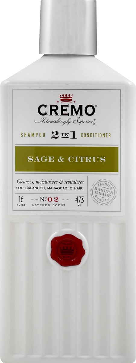 slide 5 of 9, Cremo 2-In-1 Sage & Citrus Shampoo & Conditioner, 16 oz