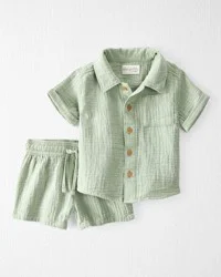 Littleplanet Baby 2-Piece Organic Cotton Gauze Set Moss Green 3M