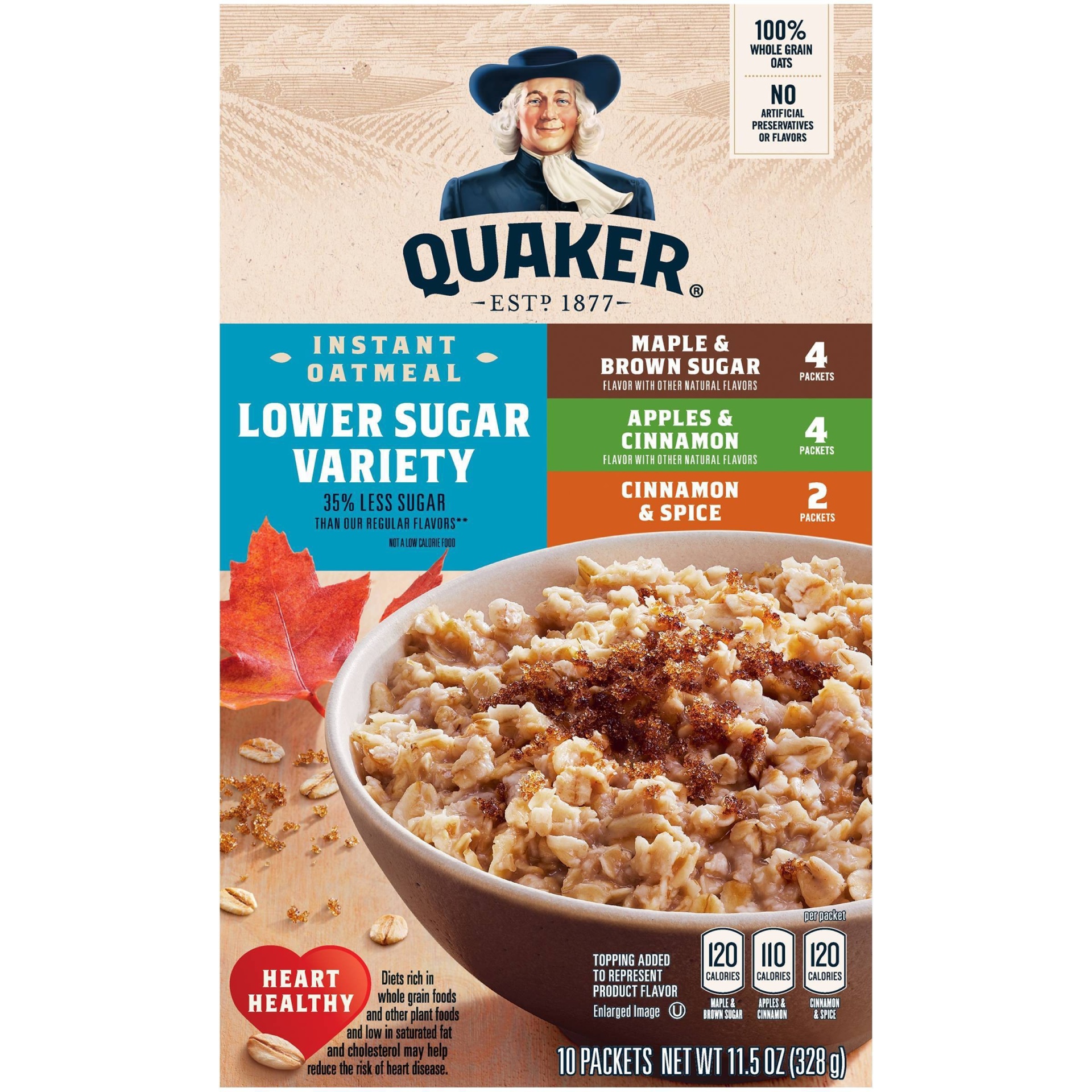 slide 1 of 4, Quaker Instant Oatmeal Lower Sugar Variety Pack, 10 ct; 1.15 oz